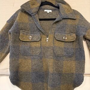 Madewell Plaid Sweater in Gray and Tan